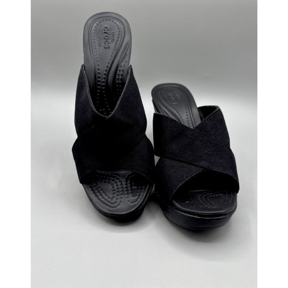 Crocs Leigh II Black Cross-Strap Wedge  Sandals Women's size 10 #204949